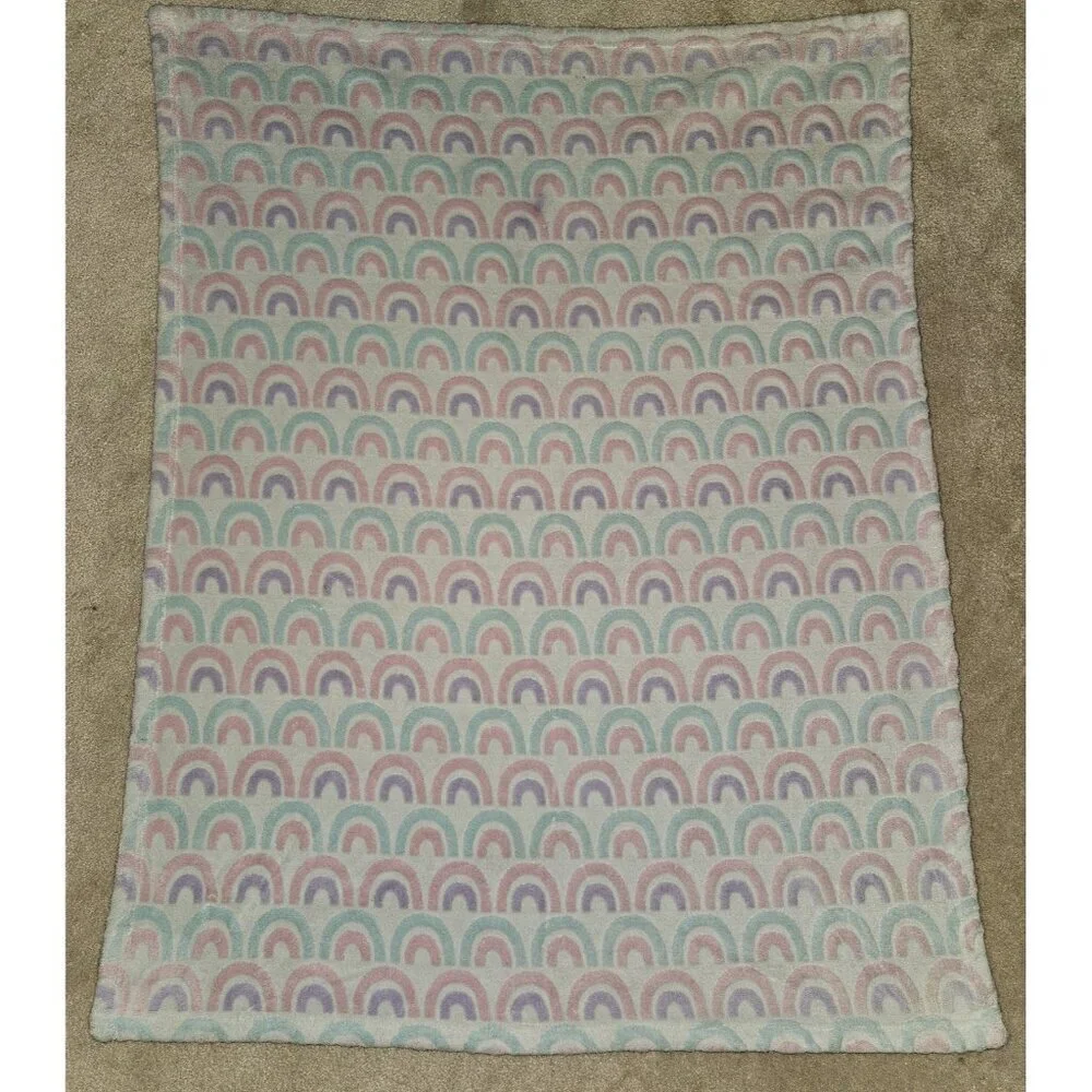 Bananafish Pink Blue Purple Rainbow Baby Blanket Lovey Fleece White 29x38 READ